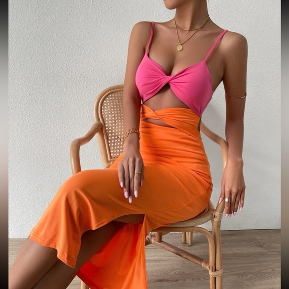 SHEIN Dresses & Skirts - Two Tone Twist Cut Out Split Thigh Cami Dress